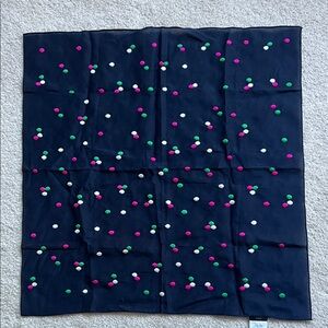 J Crew Embroidered  Navy Polka Dot Small Scarf Bandana NEW